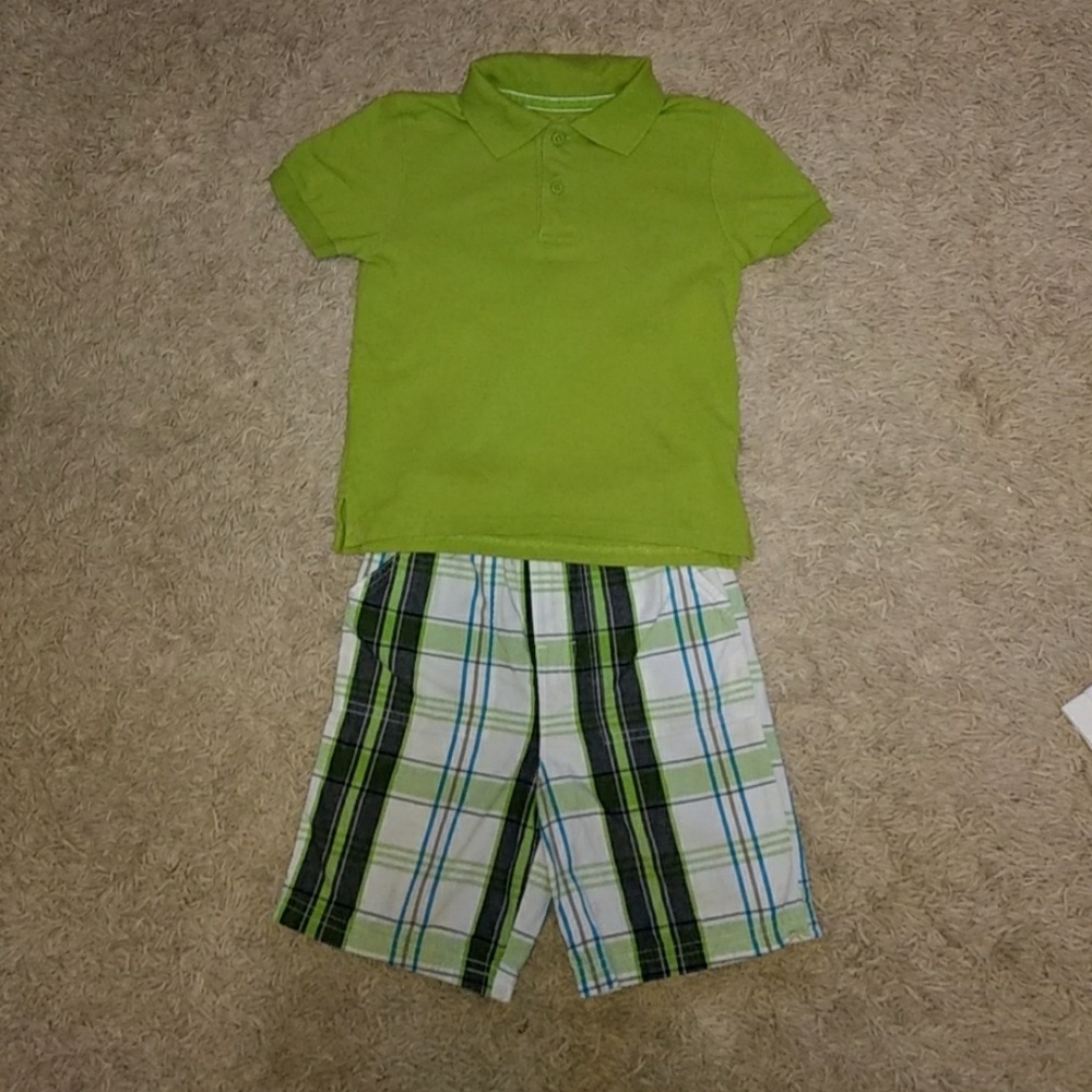 Mixed Set Polo Shirt & Plaid Shorts Boys 4T